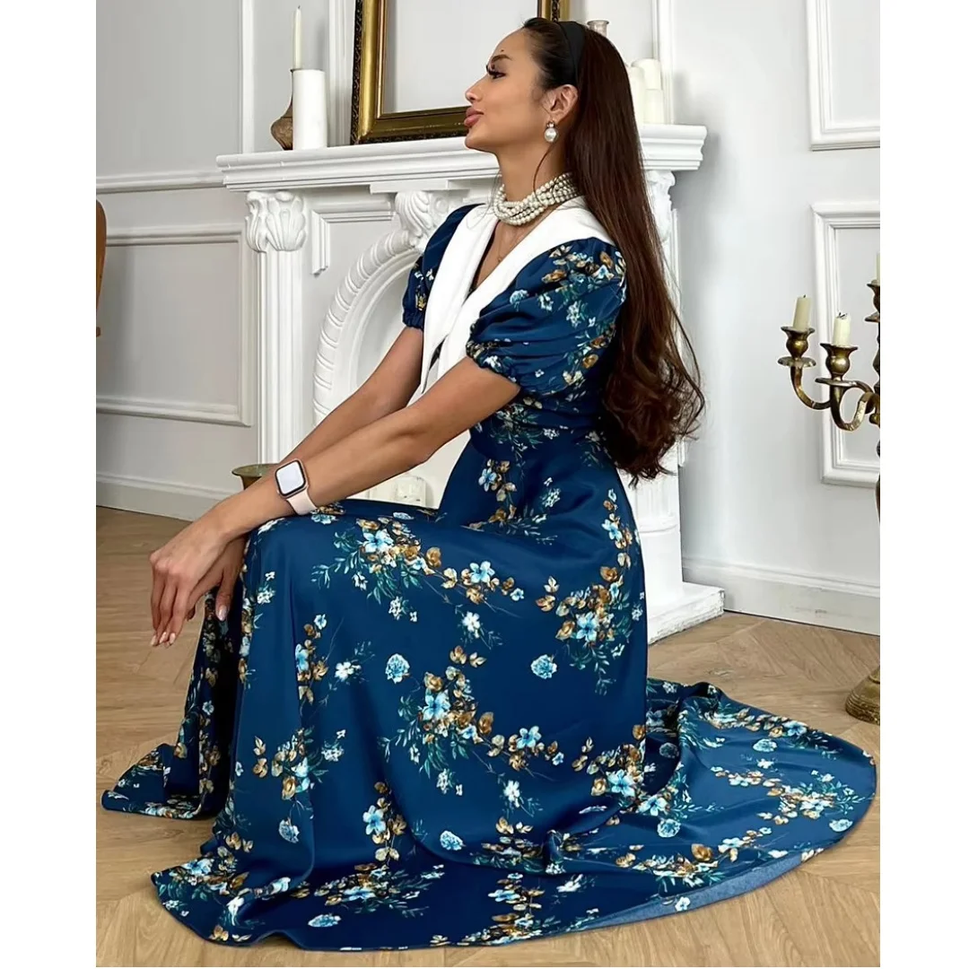 Blue Printed Evening Dresses V Neck Elegant vestidos de noche Short Sleeves Prom Dress 2025 Fashion Party Gowns Customized
Blue Printed Evening Dresses V Neck Elegant vestidos de noche Short Sleeves Prom Dress 2025 Fashion Party Gowns Customized