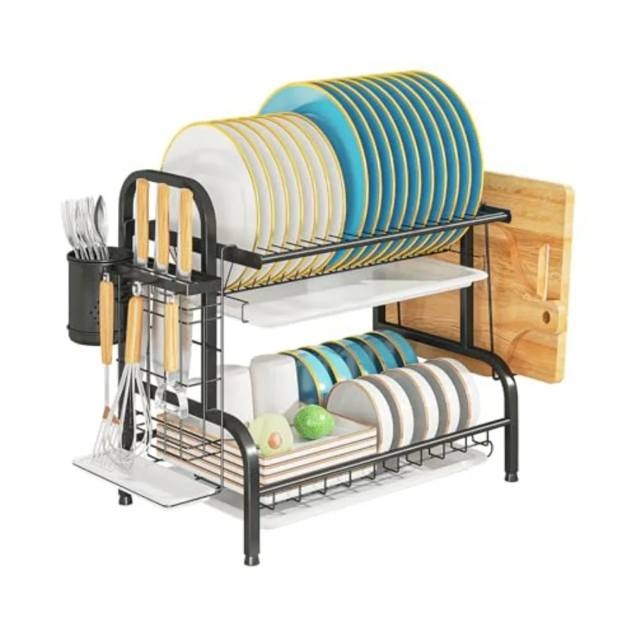 2-Tier Stainless Steel Dish Drying Rack Black Space-Saving Kitchen Organizer for In/Over Sink/Counter with Removable Drain Tray
2-Tier Stainless Steel Dish Drying Rack Black Space-Saving Kitchen Organizer for In/Over Sink/Counter with Removable Drain Tray