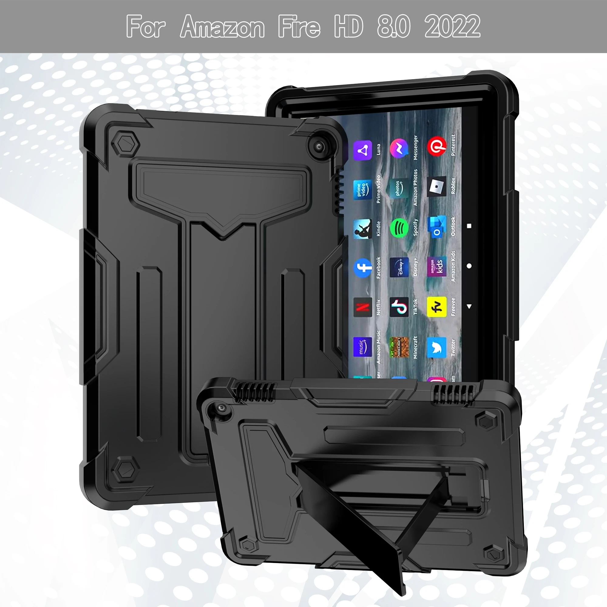 Tablet case for Amazon Fire HD 8 ( 2022), T-shaped built-in bracket, contrasting design, anti-drop and shockproof
Tablet case for Amazon Fire HD 8 ( 2022), T-shaped built-in bracket, contrasting design, anti-drop and shockproof