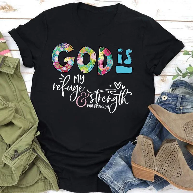 GOD IS Strength Print Women T Shirt Short Sleeve O Neck Loose Women Tshirt Ladies Tee Shirt Tops Clothes Camisetas Mujer
GOD IS Strength Print Women T Shirt Short Sleeve O Neck Loose Women Tshirt Ladies Tee Shirt Tops Clothes Camisetas Mujer