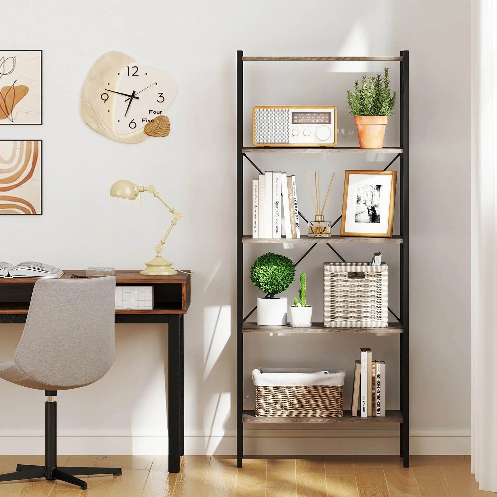 5-Tier Bookshelf, Industrial Tall Bookcase w/ Open Storage Shelves & Metal Frame
5-Tier Bookshelf, Industrial Tall Bookcase w/ Open Storage Shelves & Metal Frame