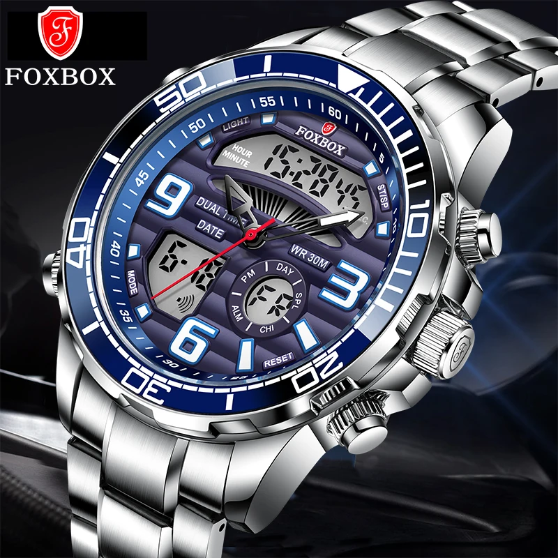 FOXBOX Luxury Men’S Quartz Watches Dual Display Stainless Steel Sport Wristwatch Waterproof Date Clock Military Watch For Men
FOXBOX Luxury Men’S Quartz Watches Dual Display Stainless Steel Sport Wristwatch Waterproof Date Clock Military Watch For Men