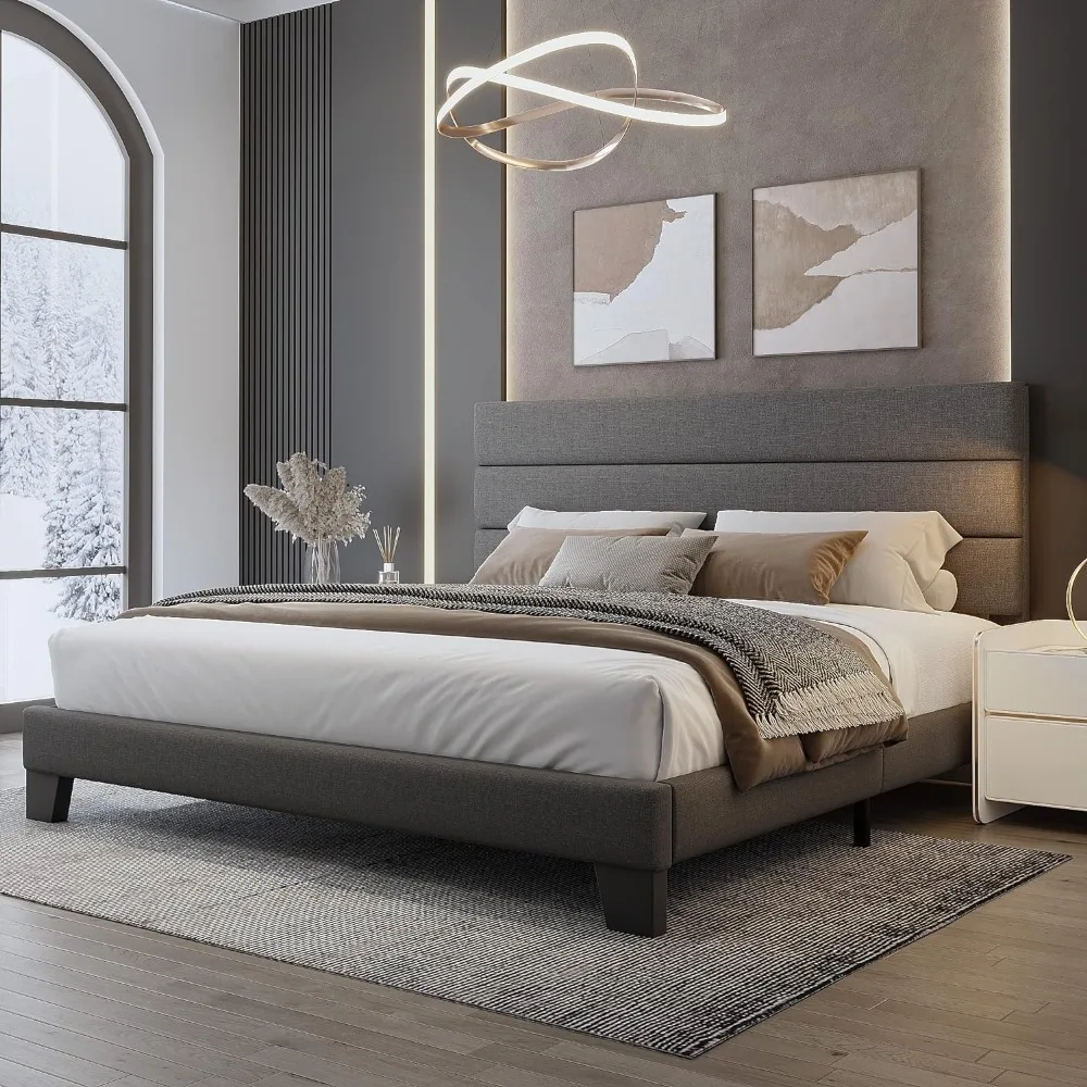 WEEWAY King Bed Frame Platform Bed with Linen Fabric Upholstered Headboard and Wooden Slats Support, Heavy Duty Mattress Foundat
WEEWAY King Bed Frame Platform Bed with Linen Fabric Upholstered Headboard and Wooden Slats Support, Heavy Duty Mattress Foundat