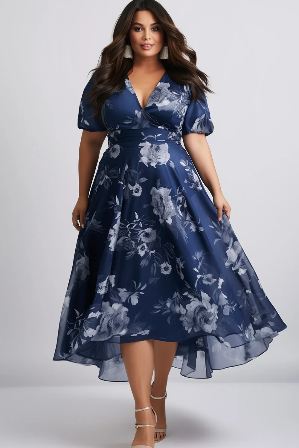 Flycurvy Plus Size Wedding Guest Navy Blue Chiffon Floral Print Puff Sleeve Tea-Length Dress
Flycurvy Plus Size Wedding Guest Navy Blue Chiffon Floral Print Puff Sleeve Tea-Length Dress