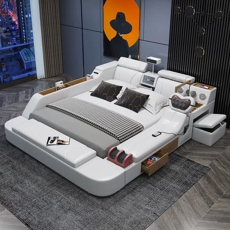 Smart massage tatami leather bed, master bedroom multifunctional large bed, modern minimalist projector
Smart massage tatami leather bed, master bedroom multifunctional large bed, modern minimalist projector
