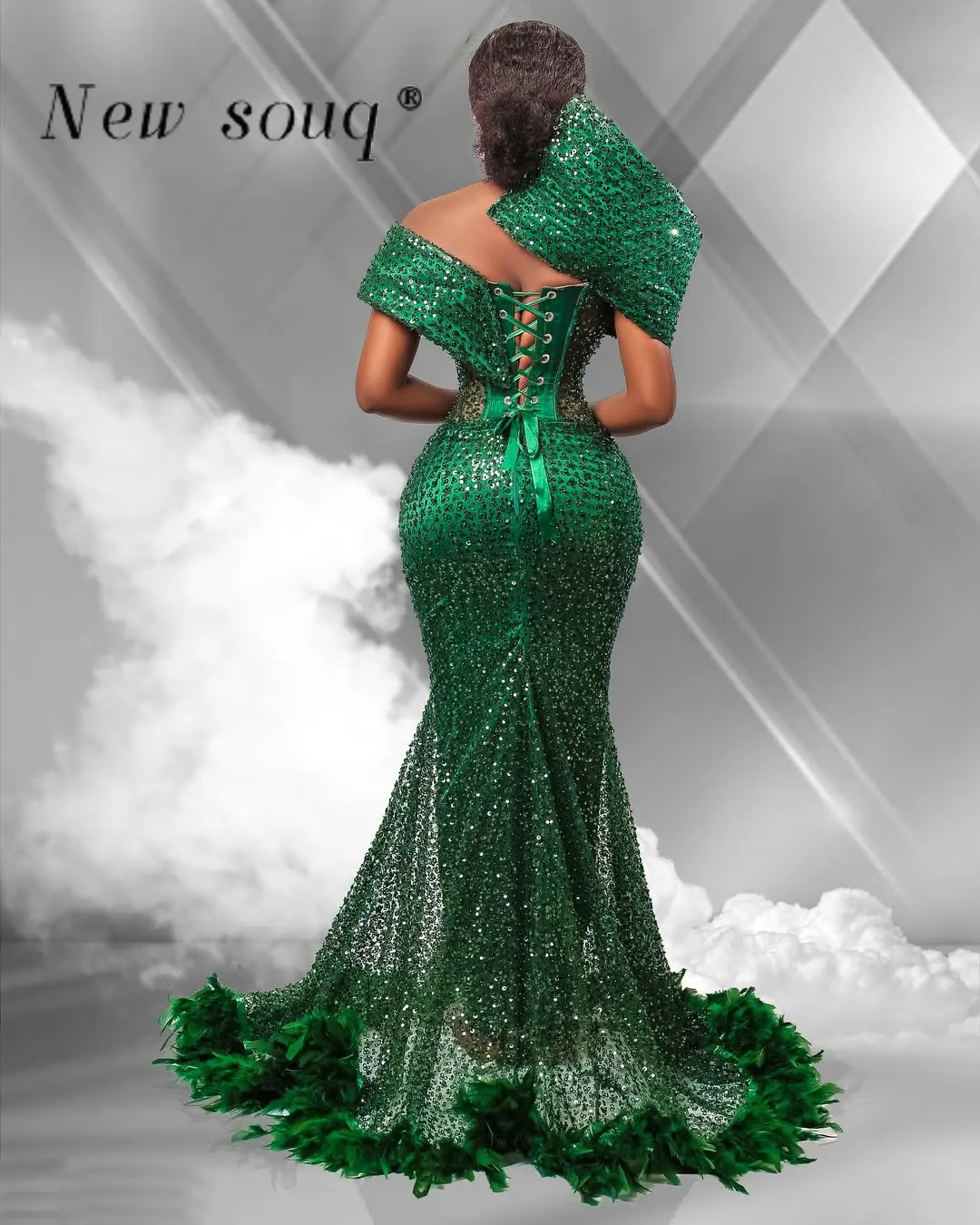 Aso Ebi Dark Green 3D Off Shoulder Mermaid Evening Dresses Customized African Wedding Reception Dress with Feathers
Aso Ebi Dark Green 3D Off Shoulder Mermaid Evening Dresses Customized African Wedding Reception Dress with Feathers