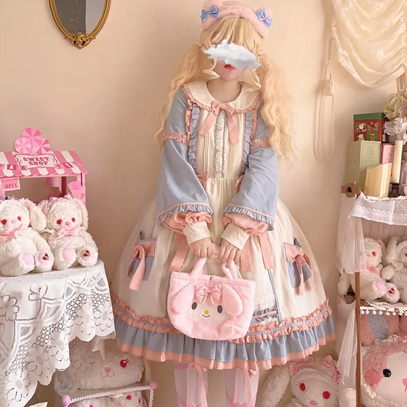 Sweet Cute Bow Contrast Color Ruffles Long Sleeve A-line Lolita L-4XL Big Size Lantern Sleeve Peter Pan Collar Knee-length Dress
Sweet Cute Bow Contrast Color Ruffles Long Sleeve A-line Lolita L-4XL Big Size Lantern Sleeve Peter Pan Collar Knee-length Dress