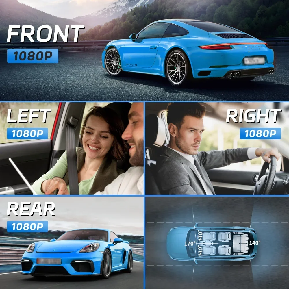 HD 1080P 4 Cameras Dash Camera Car Rearview Video Recorder 3.0 Inch Screen