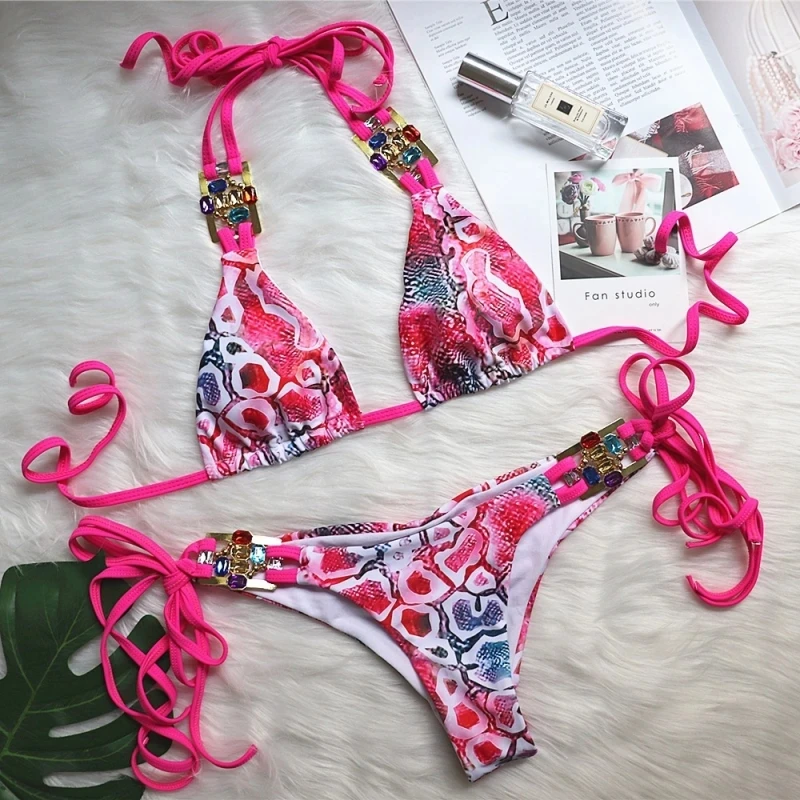 Swimsuit Snake Print Tie Women Two-Piece Swimsuit Sexy Crystal Low Waist Bikini
Swimsuit Snake Print Tie Women Two-Piece Swimsuit Sexy Crystal Low Waist Bikini