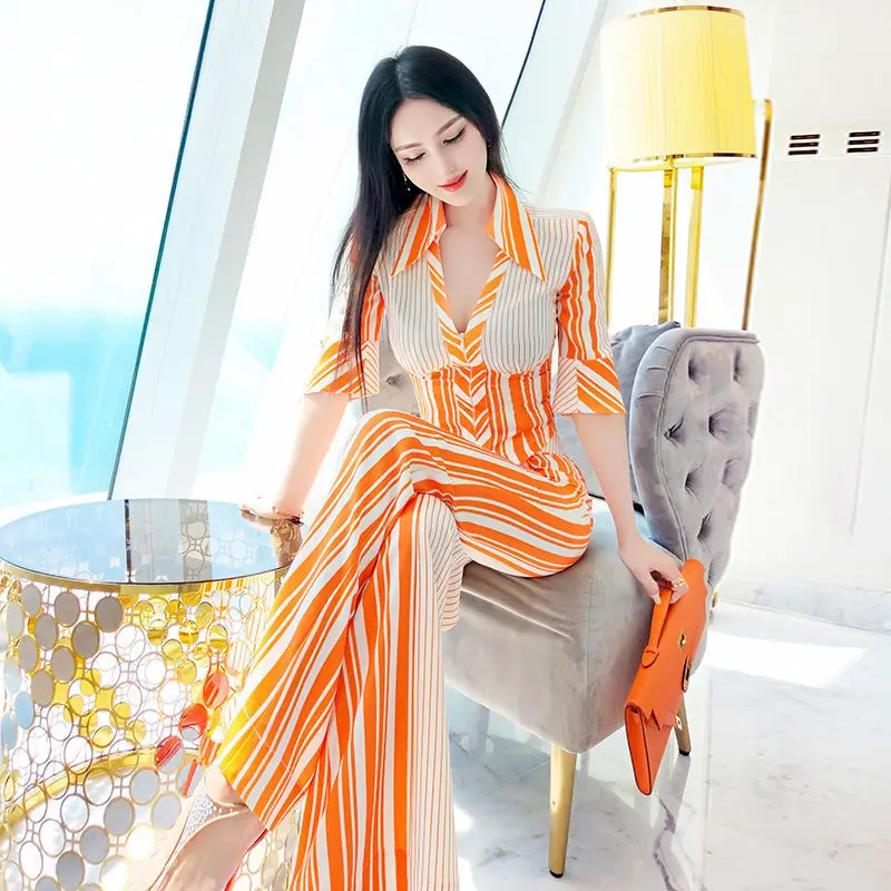 Women Fashion V-Neck Zipper Blouse with Toursers 2022 Summer Patchwork Stripes 2 Pieces Suits Ladies High Waist Trousers Sets
Women Fashion V-Neck Zipper Blouse with Toursers 2022 Summer Patchwork Stripes 2 Pieces Suits Ladies High Waist Trousers Sets