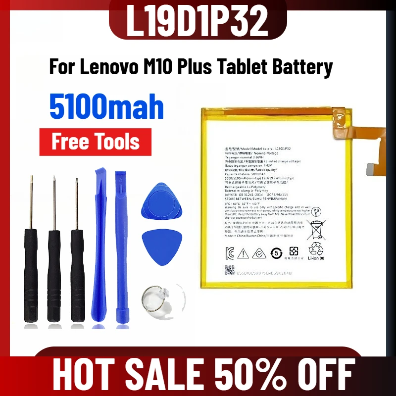 5100mah for Lenovo M10 Plus Tablet Battery L19D1P32 with Large Capacity + Free Tools
5100mah for Lenovo M10 Plus Tablet Battery L19D1P32 with Large Capacity + Free Tools