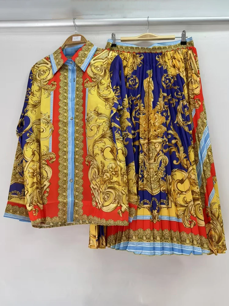 Retro geometric print lapel shirt two-piece set 2025 autumn women's clothing+loose pleated skirt fashion set
Retro geometric print lapel shirt two-piece set 2025 autumn women's clothing+loose pleated skirt fashion set
