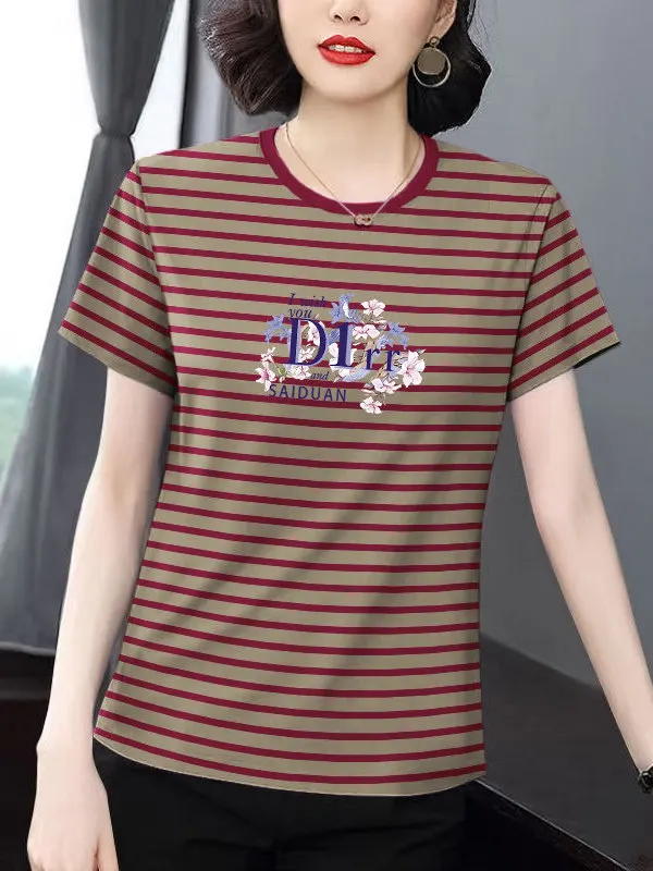 New 2026 Summer Mom Striped Print Shoulder T-Shirt Women's Loose Belly Covering Anti-Aging Top Cotton Polyester Blend round N...
New 2026 Summer Mom Striped Print Shoulder T-Shirt Women's Loose Belly Covering Anti-Aging Top Cotton Polyester Blend round N...