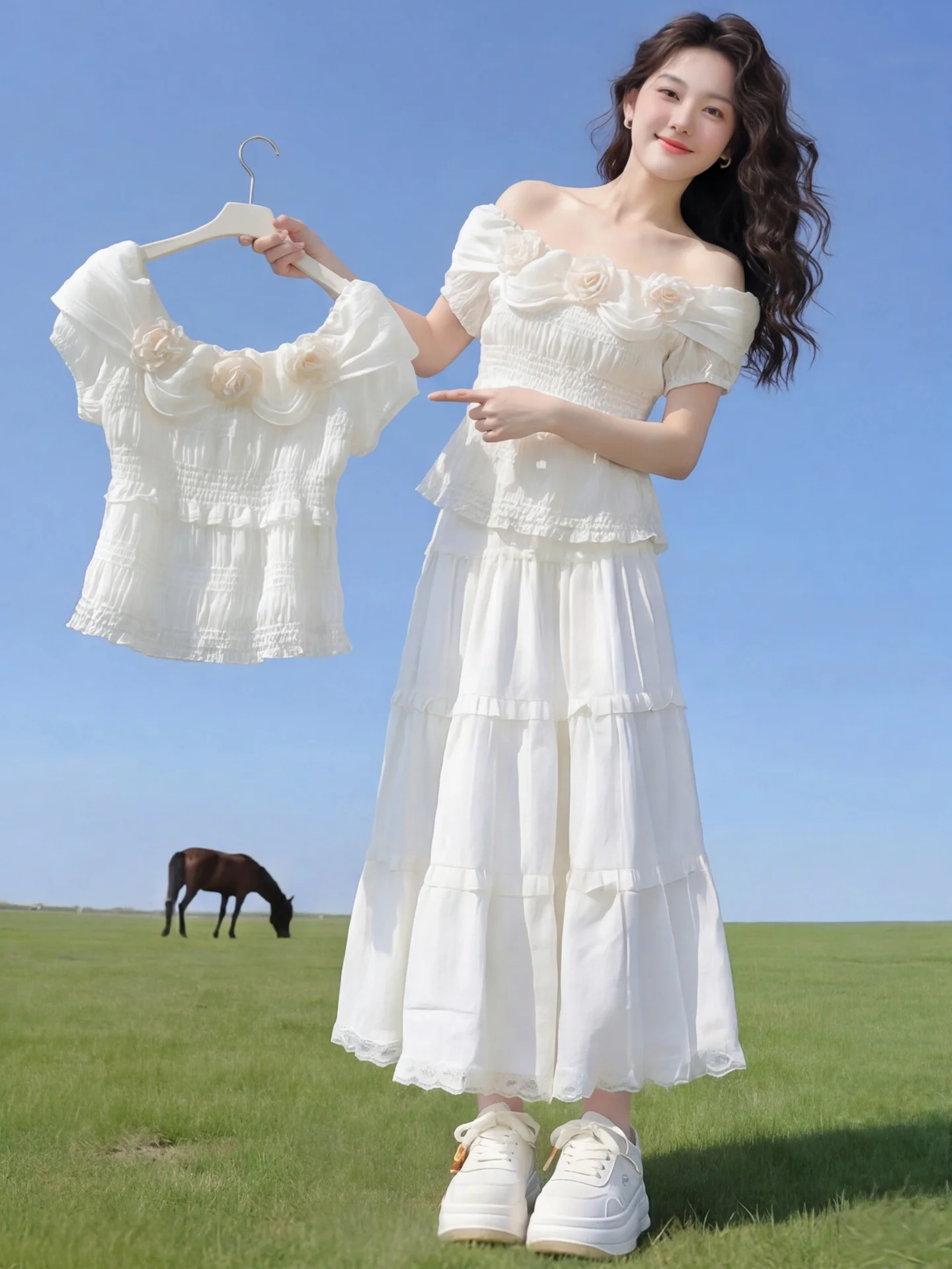 Elegant White Chiffon Shirt Women's Summer One-Shoulder Doll Top Fashionable Casual Loose Fit Lace Detail No-Sleeve Design
Elegant White Chiffon Shirt Women's Summer One-Shoulder Doll Top Fashionable Casual Loose Fit Lace Detail No-Sleeve Design