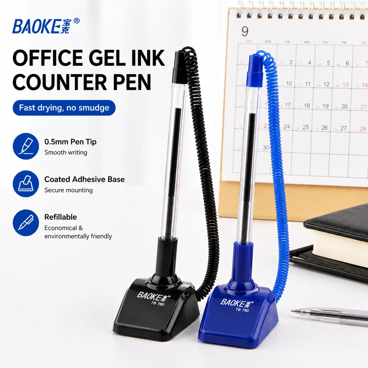 BAOKE Counter Top Desk Gel Pens 0.5mm Writing Black Blue Ink Color Quick Dry for Bank School Office Hotel & Front Desk Use
BAOKE Counter Top Desk Gel Pens 0.5mm Writing Black Blue Ink Color Quick Dry for Bank School Office Hotel & Front Desk Use
