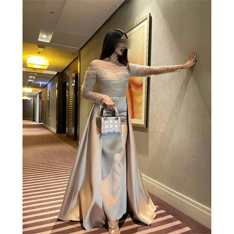 Luxury Prom Pageant Dress 2024 Off Shoulder Pearl Sleeve Sweep Train Satin Evening Formal Party Gowns Robe De Soiree
Luxury Prom Pageant Dress 2024 Off Shoulder Pearl Sleeve Sweep Train Satin Evening Formal Party Gowns Robe De Soiree