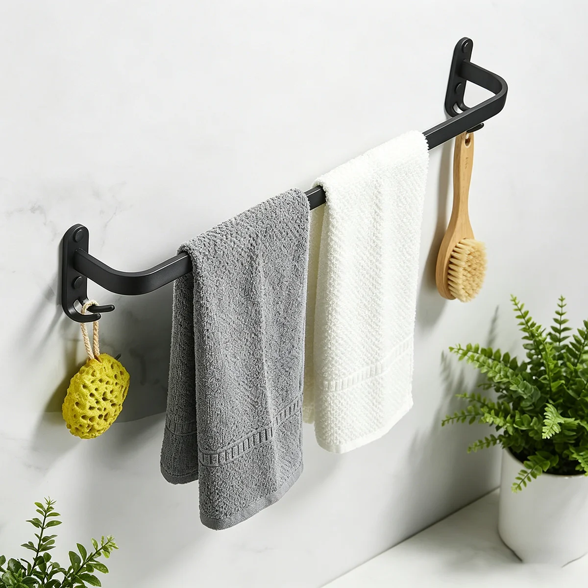 Black Space Aluminum Towel Bar with Hooks, Wall Mounted Towel Rack for Bathroom Kitchen Storage
Black Space Aluminum Towel Bar with Hooks, Wall Mounted Towel Rack for Bathroom Kitchen Storage