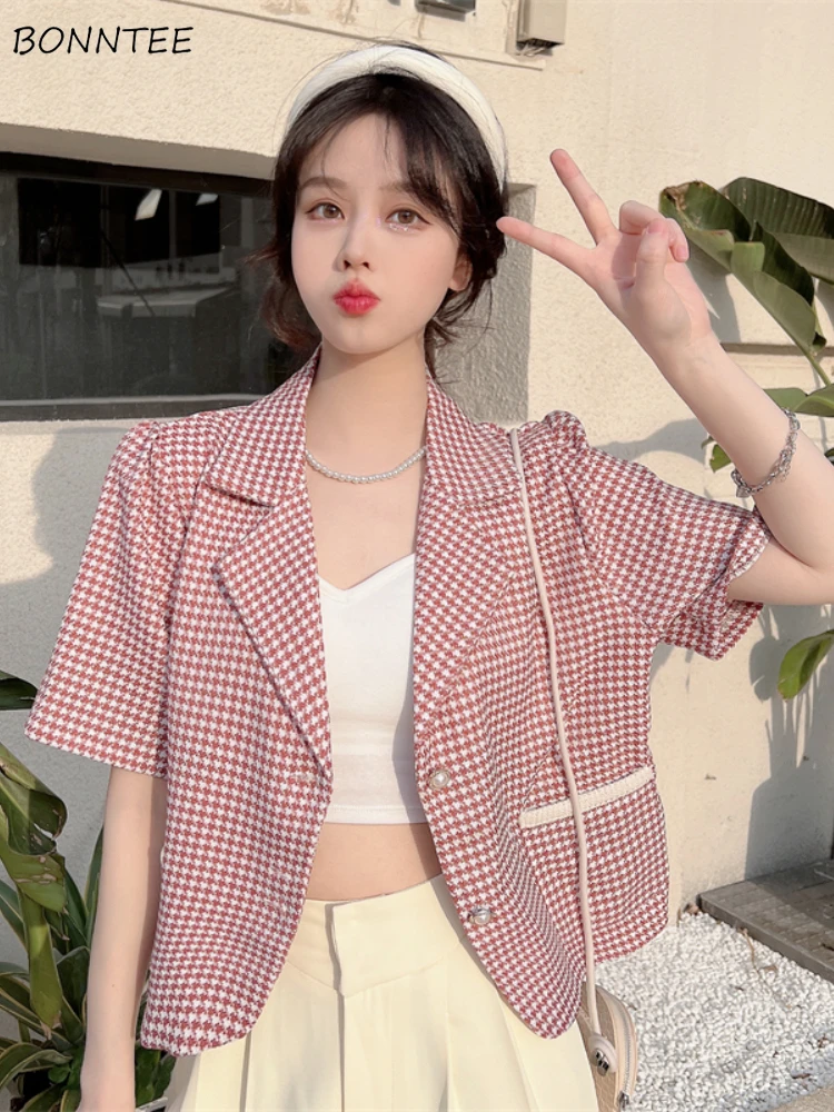 Houndstooth Short Sleeve Blazers Women Summer Designed Gentle Elegant Aesthetic Coat New Office Lady All-match Outwear Womens
Houndstooth Short Sleeve Blazers Women Summer Designed Gentle Elegant Aesthetic Coat New Office Lady All-match Outwear Womens