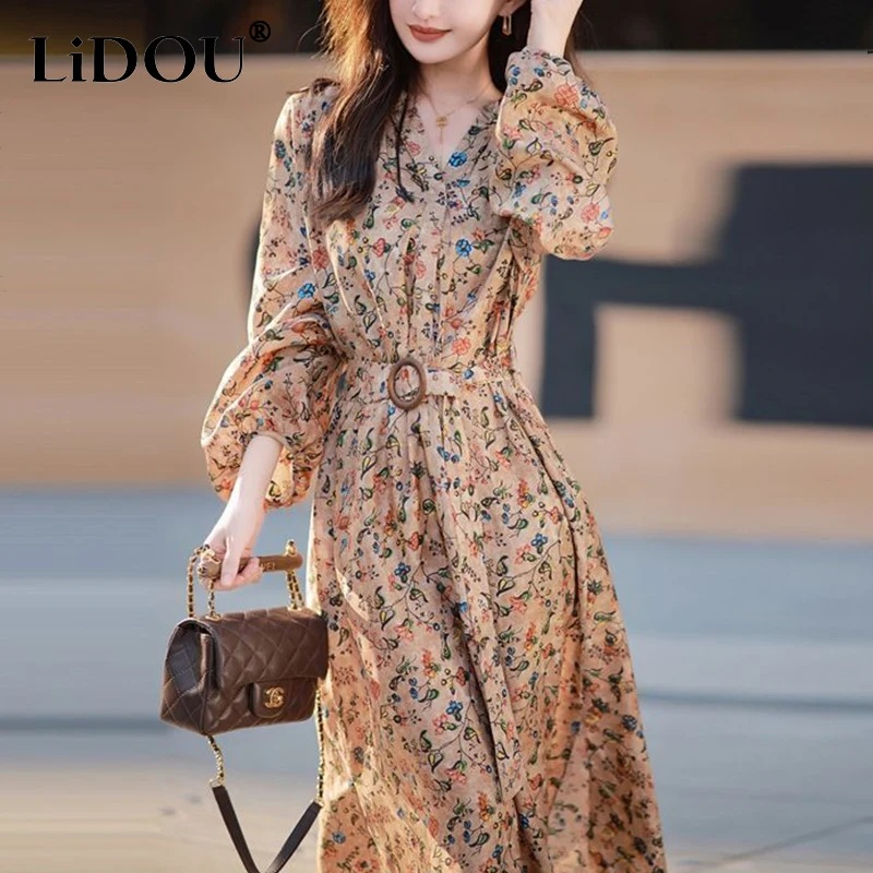 Spring Autumn Literary Vintage Floral Printing Casual Fashion Waist Vestidos Ladies V-neck Lantern Long Sleeve Robe Dress Women
Spring Autumn Literary Vintage Floral Printing Casual Fashion Waist Vestidos Ladies V-neck Lantern Long Sleeve Robe Dress Women