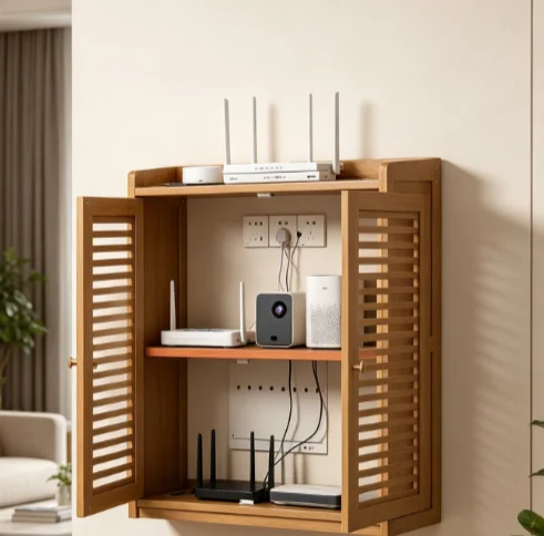 Wall-Mounted Router Shelf, Dustproof Holder with Cover & Cable Holes for Modem Set-top Box
Wall-Mounted Router Shelf, Dustproof Holder with Cover & Cable Holes for Modem Set-top Box