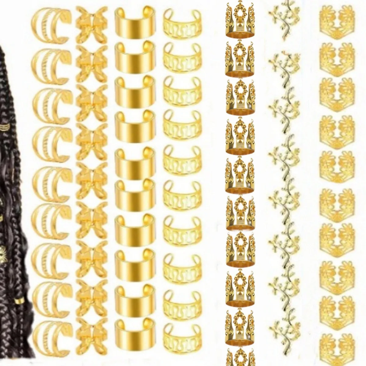 40pcs Dreadlock Braid Rings Ear Cuff Design Silver Tone Metal Hollow Lightweight Non Pull for Festival Box Braids Styling
40pcs Dreadlock Braid Rings Ear Cuff Design Silver Tone Metal Hollow Lightweight Non Pull for Festival Box Braids Styling