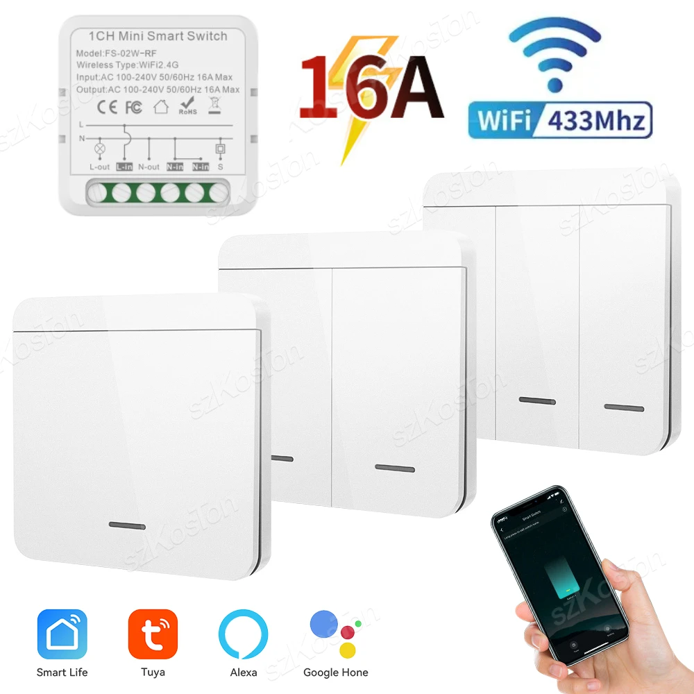 Умный Wi-Fi-переключатель Tuya RF 433 МГц Беспроводной выключатель света 1/2/3Gang Настенный выключатель Приложение Smart Life Голосовое управление с Alexa Google Home
Умный Wi-Fi-переключатель Tuya RF 433 МГц Беспроводной выключатель света 1/2/3Gang Настенный выключатель Приложение Smart Life Голосовое управление с Alexa Google Home