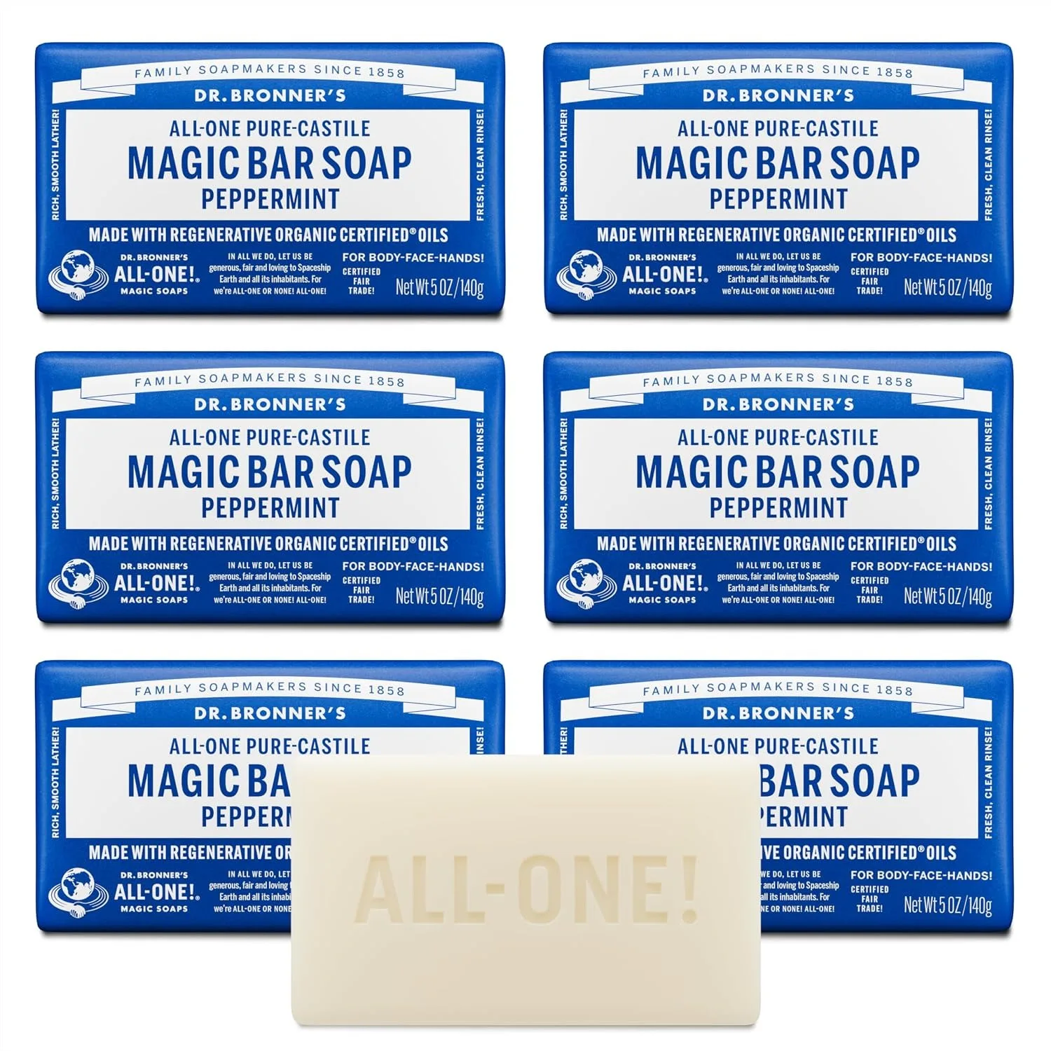 Peppermint Bar Soap 5 oz 6-Pack with Rich Lather for Face Body & Hair Gentle Vegan
Peppermint Bar Soap 5 oz 6-Pack with Rich Lather for Face Body & Hair Gentle Vegan