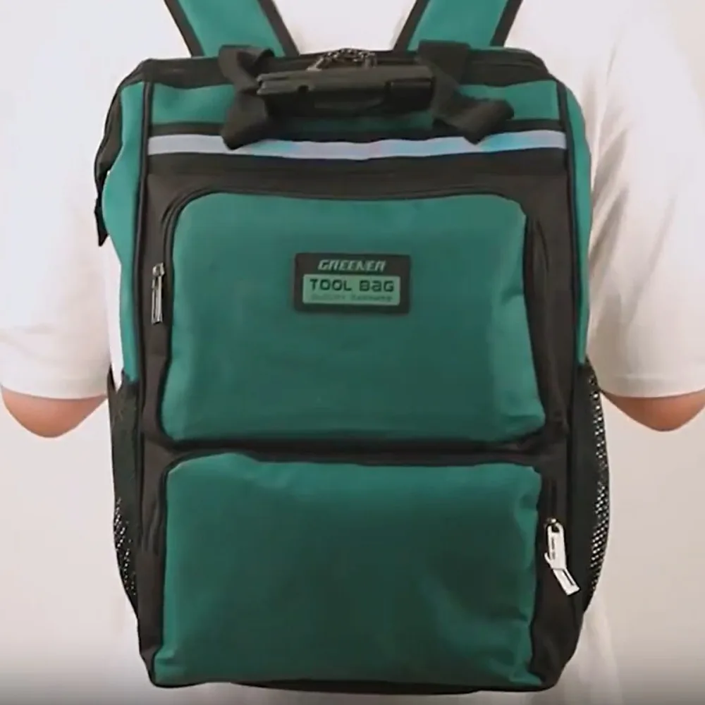 Canvas Tool Bag Portable Large Capacity Multifunctional Tool Organizer Water-Resistant Work Backpack for Electricians