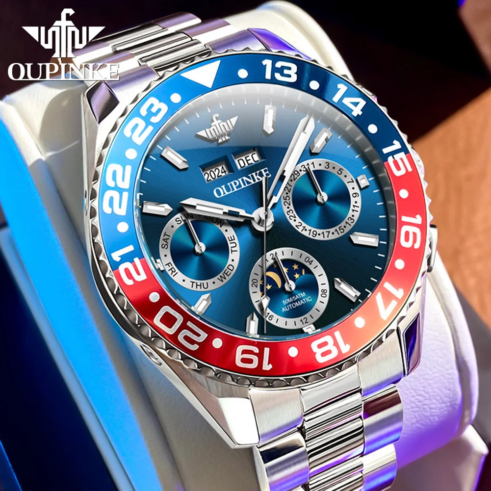 OUPINKE Men's Watches Top Brand Fine Steel Three Dial Original Automatic Mechanical Wristwatch Classic Diver Style Moon Phase
OUPINKE Men's Watches Top Brand Fine Steel Three Dial Original Automatic Mechanical Wristwatch Classic Diver Style Moon Phase