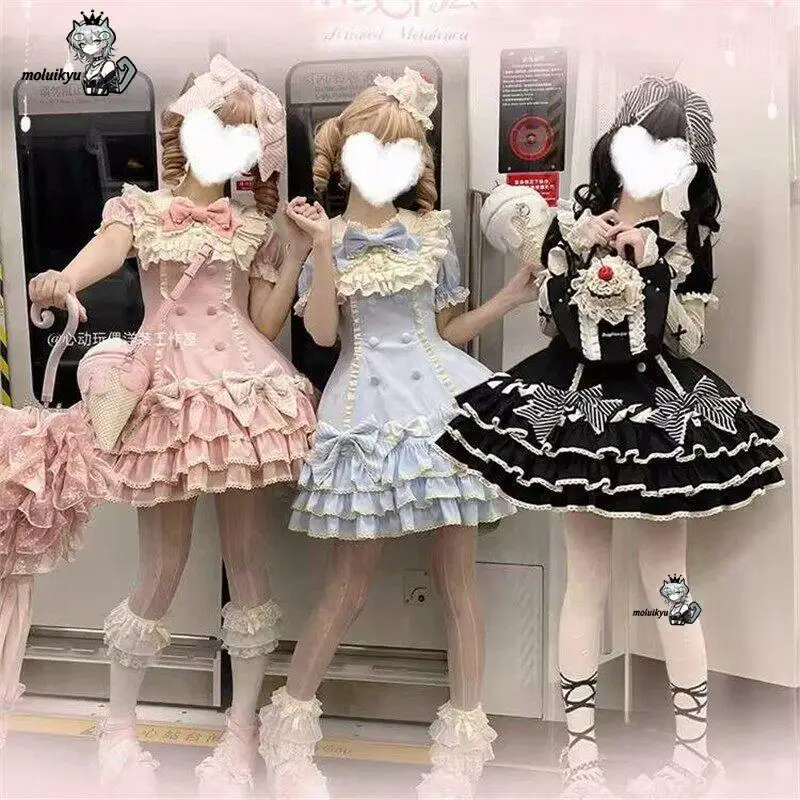 Sweet Lolita Dress Pink/blue/black Ruffle Cake Layer Jsk Op Kawaii Bow Lace Vintage Maid Cosplay Gothic Party Dress for Women
Sweet Lolita Dress Pink/blue/black Ruffle Cake Layer Jsk Op Kawaii Bow Lace Vintage Maid Cosplay Gothic Party Dress for Women