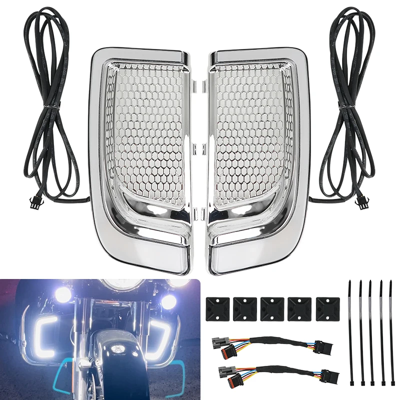 Chrome Motorcycle LED Turn Signal Light Lower Fairing Insert For Harley Touring Electra Glide Ultra Classic Street Glide 14-22
Chrome Motorcycle LED Turn Signal Light Lower Fairing Insert For Harley Touring Electra Glide Ultra Classic Street Glide 14-22