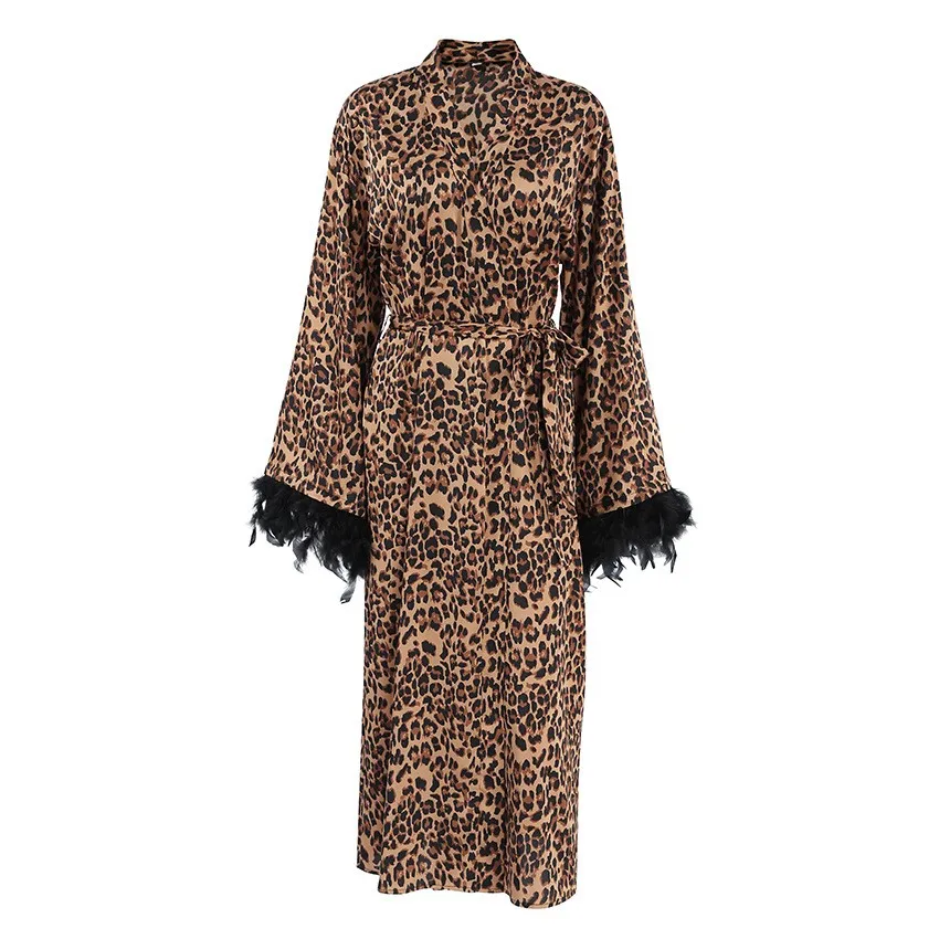 Sleepwear Robe Leopard Print Feather Trim Loose Fit Lightweight Lounge Robe V Neck Long Sleeve Wrap Robe Oversized Self Tie
Sleepwear Robe Leopard Print Feather Trim Loose Fit Lightweight Lounge Robe V Neck Long Sleeve Wrap Robe Oversized Self Tie
