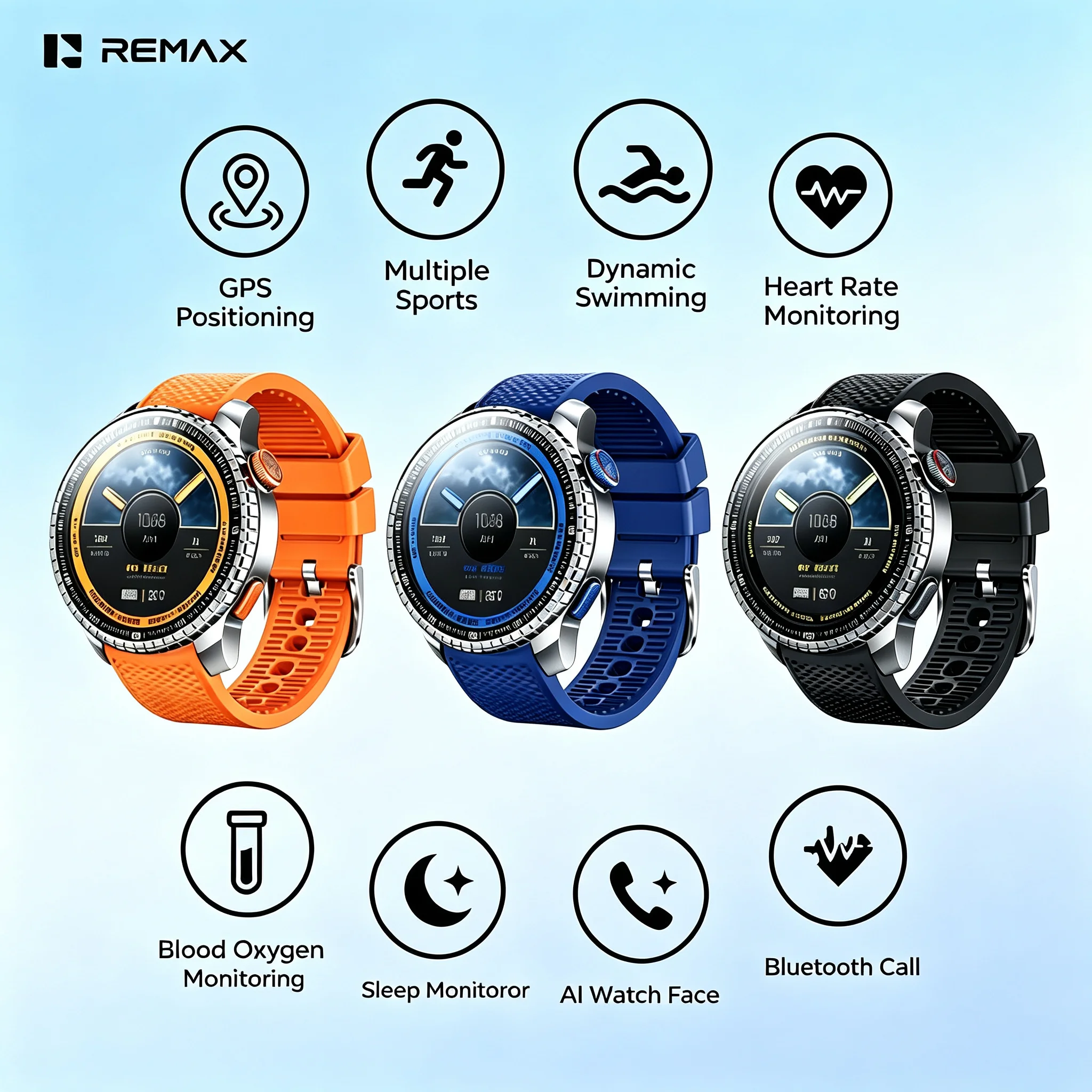REMAX GPS Smart Watch AMOLED Display 5ATM Waterproof 100+ Sports Modes Dual Band Positioning Fitness Tracker
REMAX GPS Smart Watch AMOLED Display 5ATM Waterproof 100+ Sports Modes Dual Band Positioning Fitness Tracker