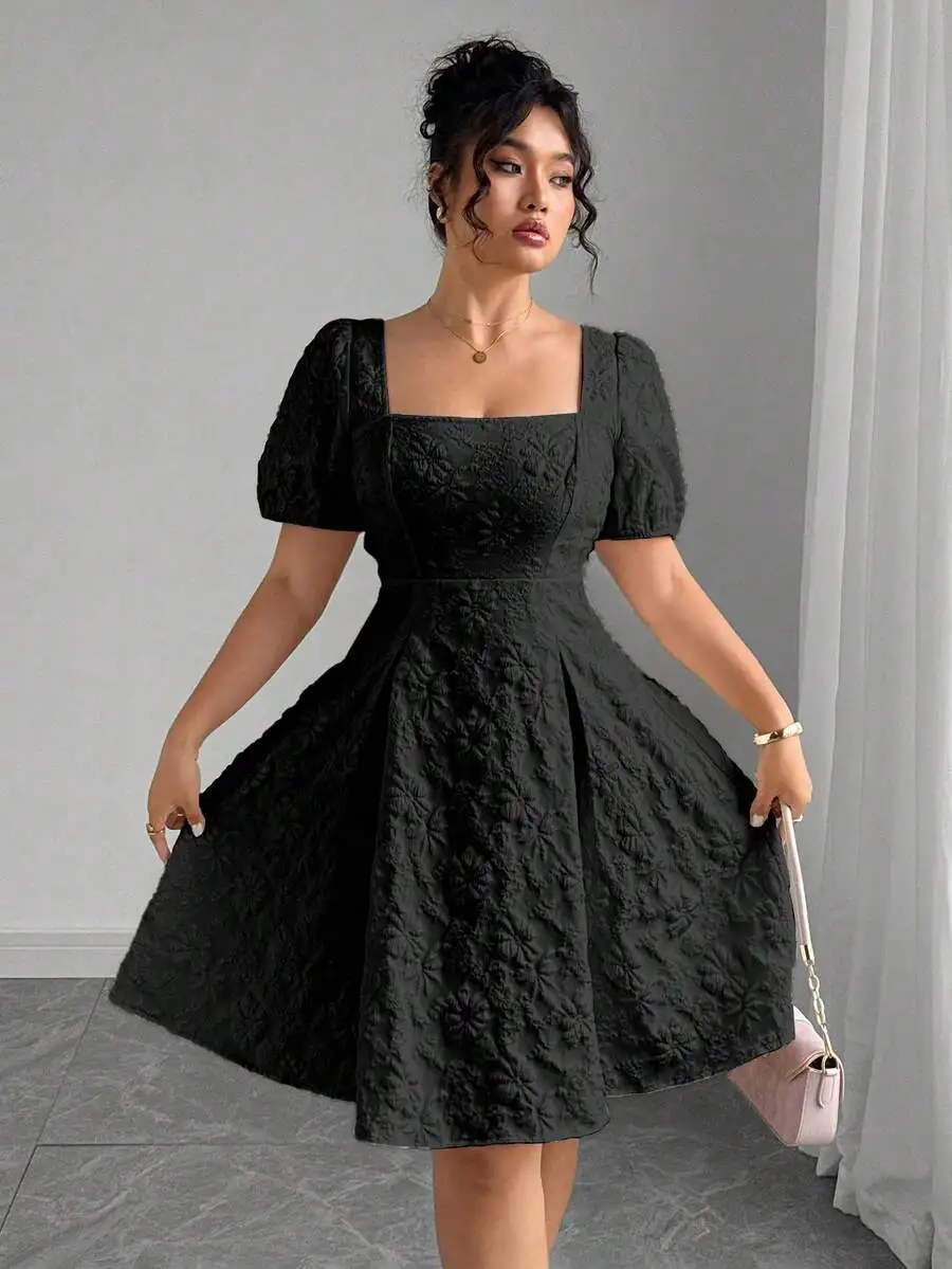Plus Size Women Floral Jacquard Puff Sleeve Square Neck A-Line Dress
Plus Size Women Floral Jacquard Puff Sleeve Square Neck A-Line Dress