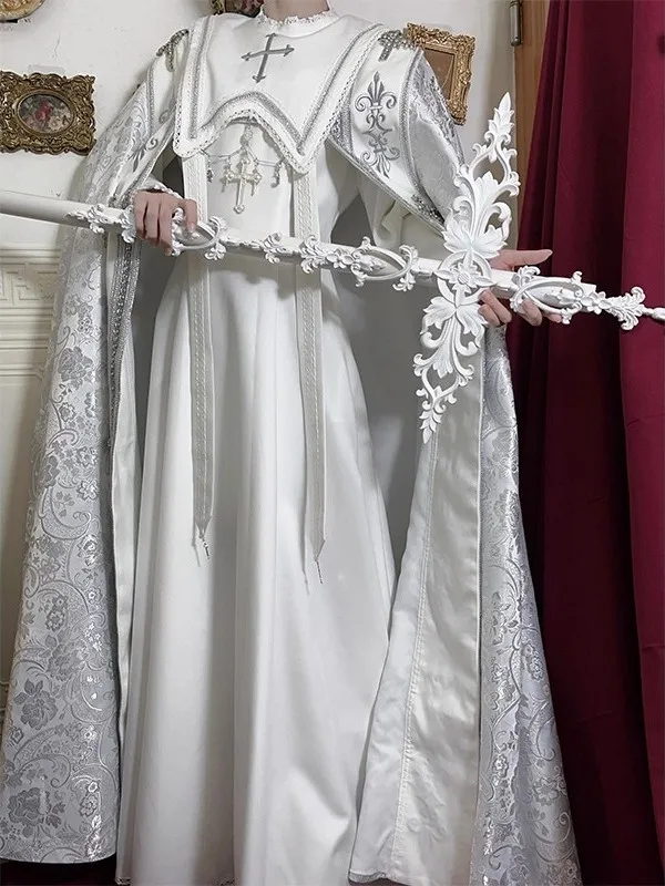 Elegant White Gothic Nun Lolita Skirt with Cloak Opulent Cosplay Costume Long Evening Gown for Women Autumn 2025 Hanfu Set
Elegant White Gothic Nun Lolita Skirt with Cloak Opulent Cosplay Costume Long Evening Gown for Women Autumn 2025 Hanfu Set