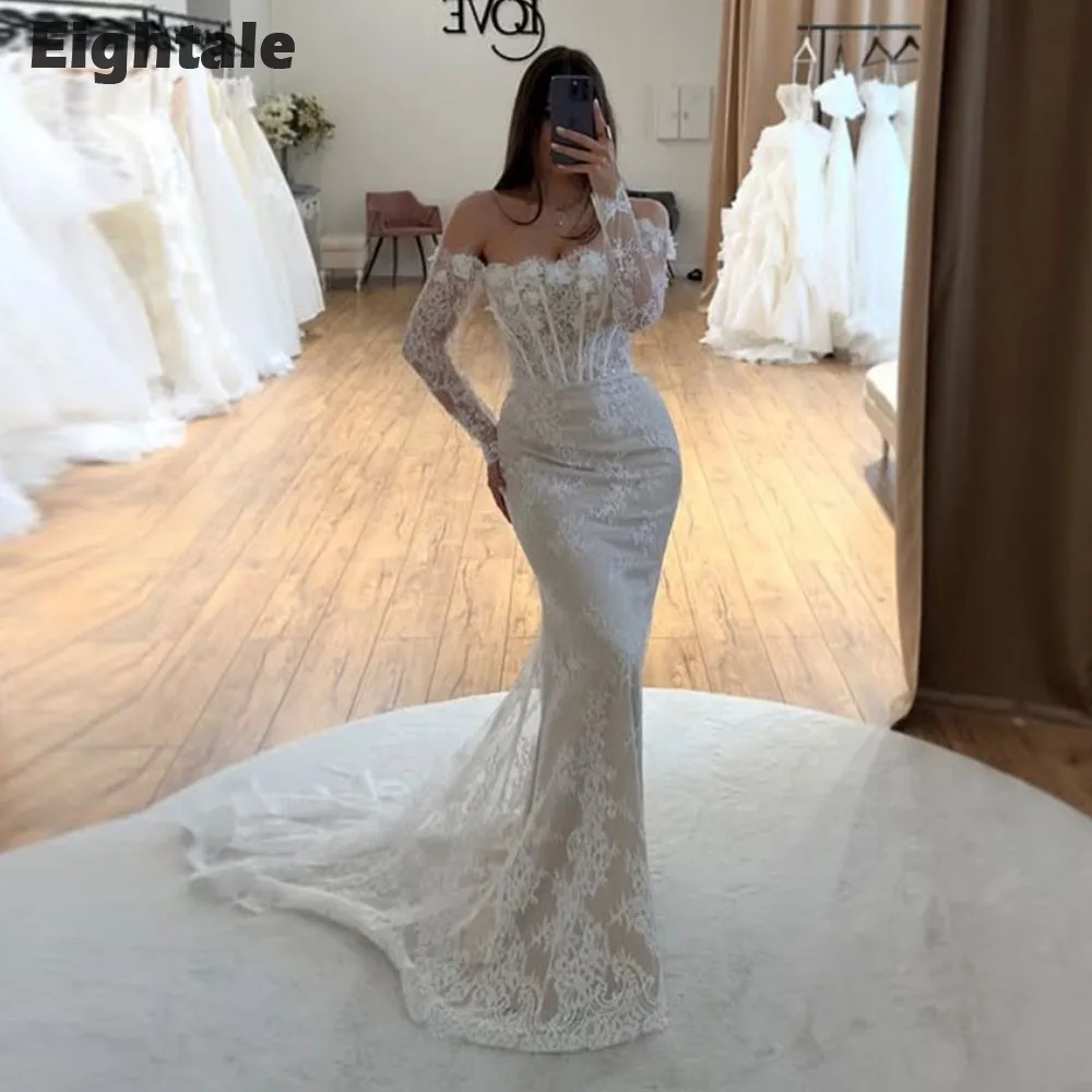Eightale Boho Wedding Dress Customized Lace 3D Flowers Strapless Long Sleeves White Ivory Mermaid Bridal Gown Vestido De Noiva
Eightale Boho Wedding Dress Customized Lace 3D Flowers Strapless Long Sleeves White Ivory Mermaid Bridal Gown Vestido De Noiva