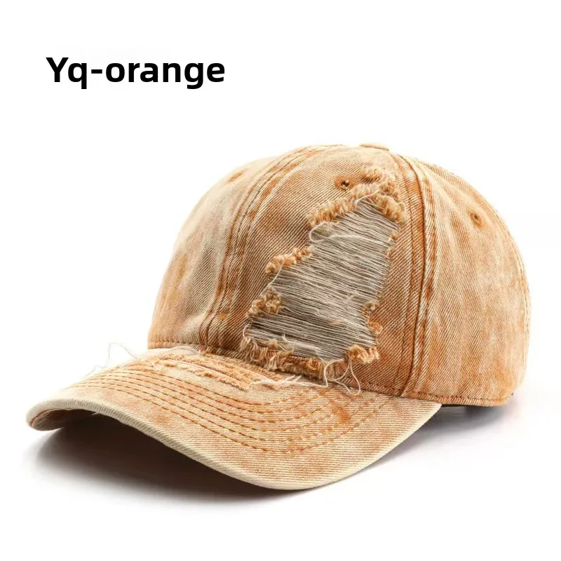 Retro-style women’s spring and autumn plain color, frayed-edge, water-washed, flat-brimmed hat; outdoor men’s baseball cap. 9 Sb9d186a0be67496e9f56d82ea21bb782q