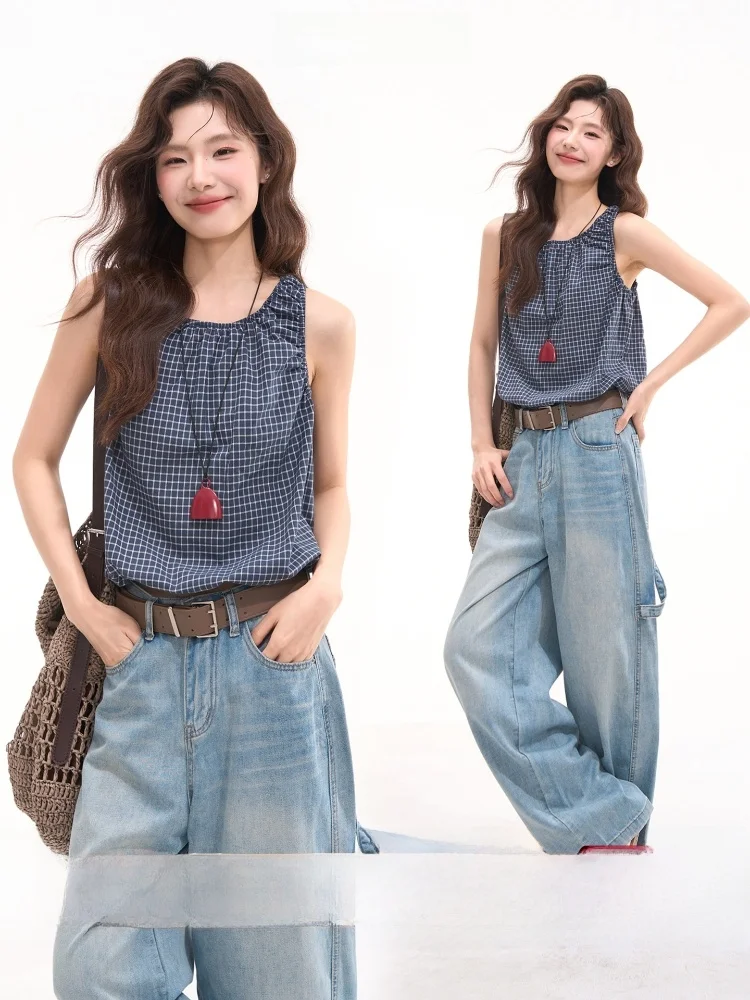 Heme Galaxy Journey Women's Casual Plaid Vest Shirt Summer Versatile Simple Design Cotton round Neck Short Sleeve Top
Heme Galaxy Journey Women's Casual Plaid Vest Shirt Summer Versatile Simple Design Cotton round Neck Short Sleeve Top