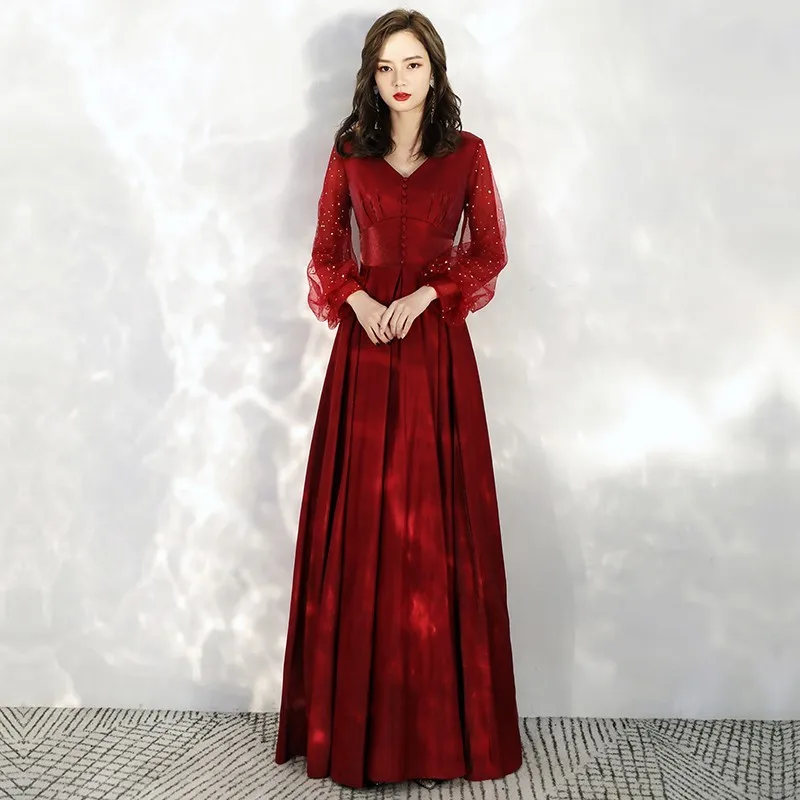 Evening Dress Burgundy Full Sleeves Zipper Back Satin Floor-Length V-Neck Pleat A-Line Plus size Woman Formal Party Gowns XC149
Evening Dress Burgundy Full Sleeves Zipper Back Satin Floor-Length V-Neck Pleat A-Line Plus size Woman Formal Party Gowns XC149