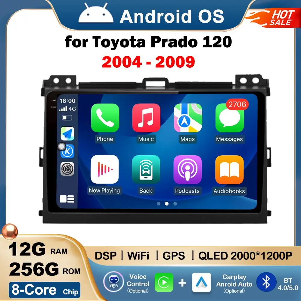 for Toyota Prado 120 2004 - 2009 Android Auto Car Radio Video Multimedia Player GPS Navi Bluetooth Wireless CarPlay Touch Screen
for Toyota Prado 120 2004 - 2009 Android Auto Car Radio Video Multimedia Player GPS Navi Bluetooth Wireless CarPlay Touch Screen