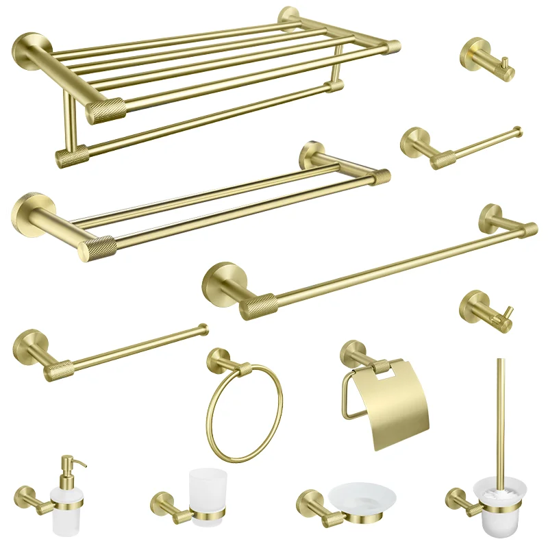 High Quality Brushed Gold Wall-Mounted Towel Bar Paper Holder Robe Hook Cup Holder Toilet Brush Bathroom Hardware Accessories
High Quality Brushed Gold Wall-Mounted Towel Bar Paper Holder Robe Hook Cup Holder Toilet Brush Bathroom Hardware Accessories