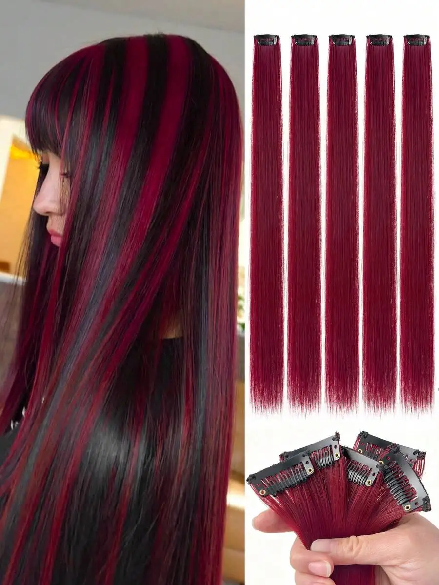 5pcs/Set Burgundy Hair Clips Hair Extensions For Women, Synthetic Fiber Wigs Suitable For Various Hairstyles Without Salon Dye, Suitable For Daily And Party Occasions
5pcs/Set Burgundy Hair Clips Hair Extensions For Women, Synthetic Fiber Wigs Suitable For Various Hairstyles Without Salon Dye, Suitable For Daily And Party Occasions
