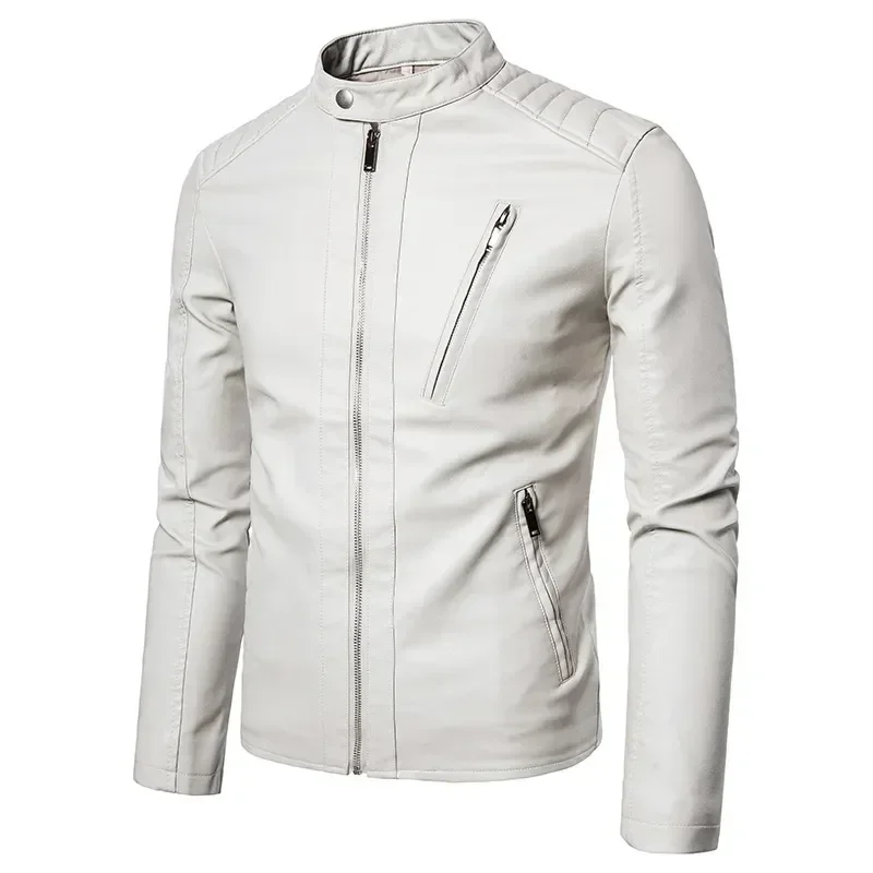 Solid Men's Motorcycle Leather Jacket Stand Collar Jackets Fashion Casual Streetwear Spring Autumn Trend White Windproof Coat
Solid Men's Motorcycle Leather Jacket Stand Collar Jackets Fashion Casual Streetwear Spring Autumn Trend White Windproof Coat