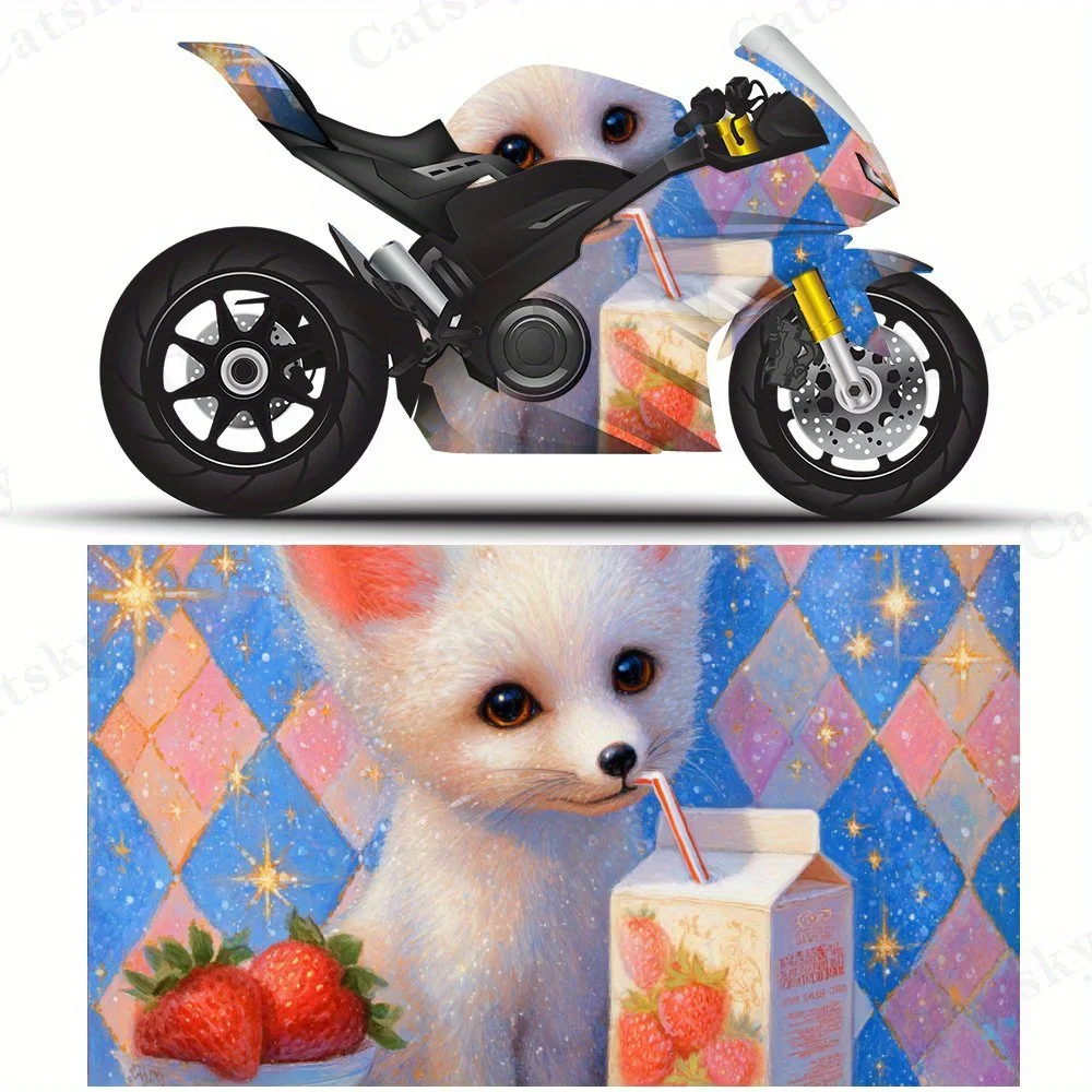 Cute Fox Milk Time Decor Motorcycle Film Stickers, Durable PVC Adhesive Decals for Motorcycle Customization, Weather-Resistant P
Cute Fox Milk Time Decor Motorcycle Film Stickers, Durable PVC Adhesive Decals for Motorcycle Customization, Weather-Resistant P