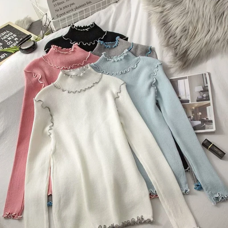 Women Knitted Sweaters 2026 New Fashion Ruffle Turtleneck Tops Korean Style Autumn Winter Solid Versatile Pullover Women Sweater
Women Knitted Sweaters 2026 New Fashion Ruffle Turtleneck Tops Korean Style Autumn Winter Solid Versatile Pullover Women Sweater