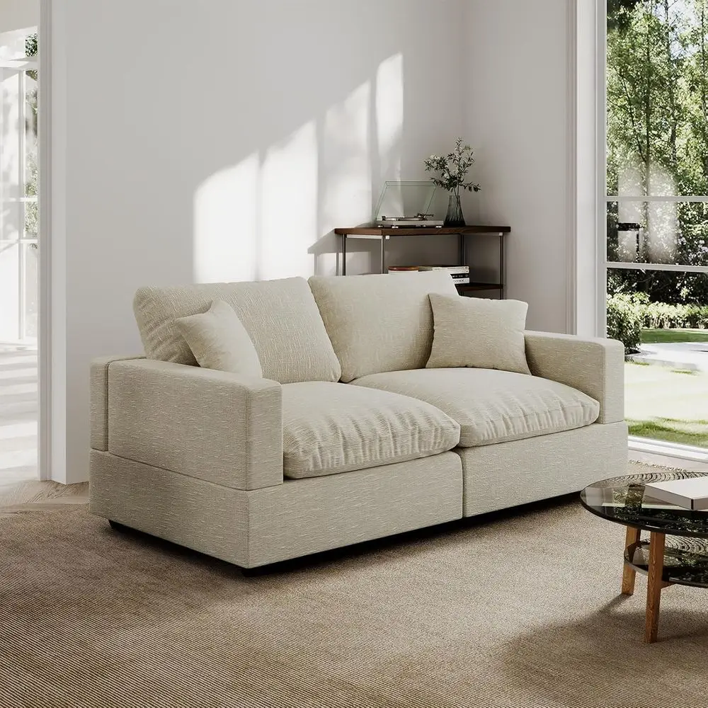 Sectional Linen Couch with Cloud-Soft Down Cushions, Detachable Covers, Cozy Beige Loveseat
Sectional Linen Couch with Cloud-Soft Down Cushions, Detachable Covers, Cozy Beige Loveseat
