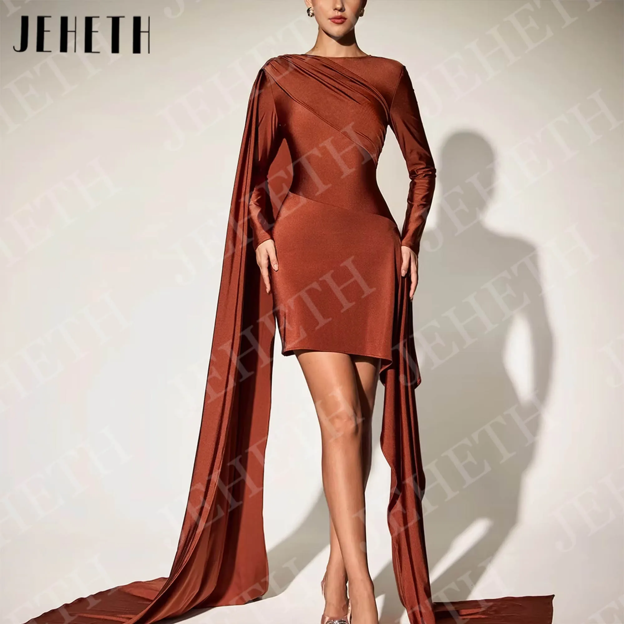JEHETH Long Sleeve Mini Evening Dress Woman Brown Elegant Mermiad Satin Special Occasions Dresses Customized vestidos de fiesta
JEHETH Long Sleeve Mini Evening Dress Woman Brown Elegant Mermiad Satin Special Occasions Dresses Customized vestidos de fiesta