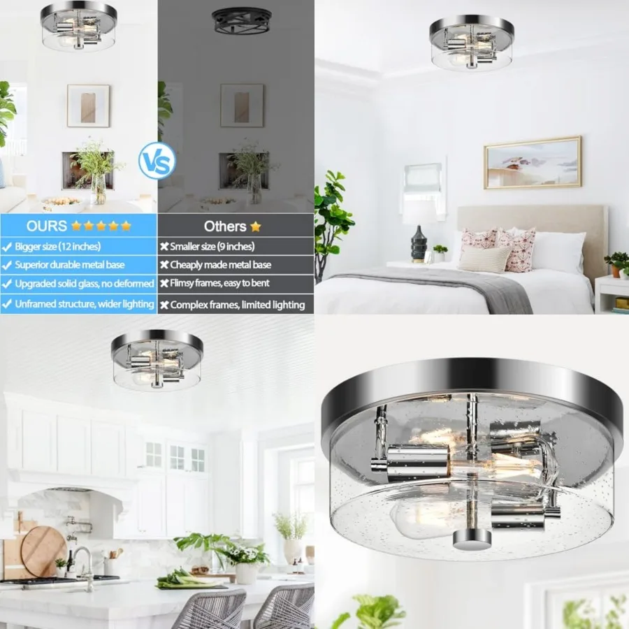 Flush Mount Ceiling Light Fixtures, 2-Light Ceiling Mount for Farmhouse with Seeded Glass Lampshade, Industrial Hall Flush Moun
Flush Mount Ceiling Light Fixtures, 2-Light Ceiling Mount for Farmhouse with Seeded Glass Lampshade, Industrial Hall Flush Moun