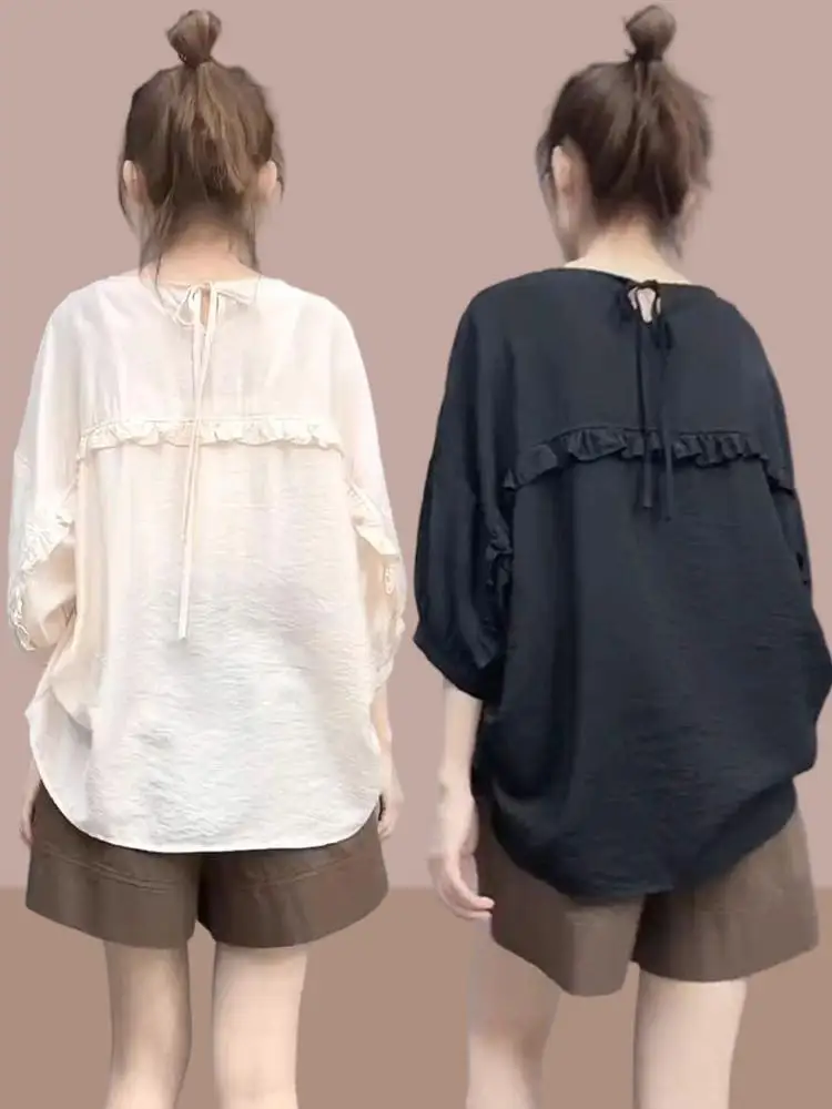 Summer Short Sleeve Shirt Women's Loose Belly Covering Beautiful Doll Shirt Slimming Top round Neck Casual Comfortable Blouse
Summer Short Sleeve Shirt Women's Loose Belly Covering Beautiful Doll Shirt Slimming Top round Neck Casual Comfortable Blouse
