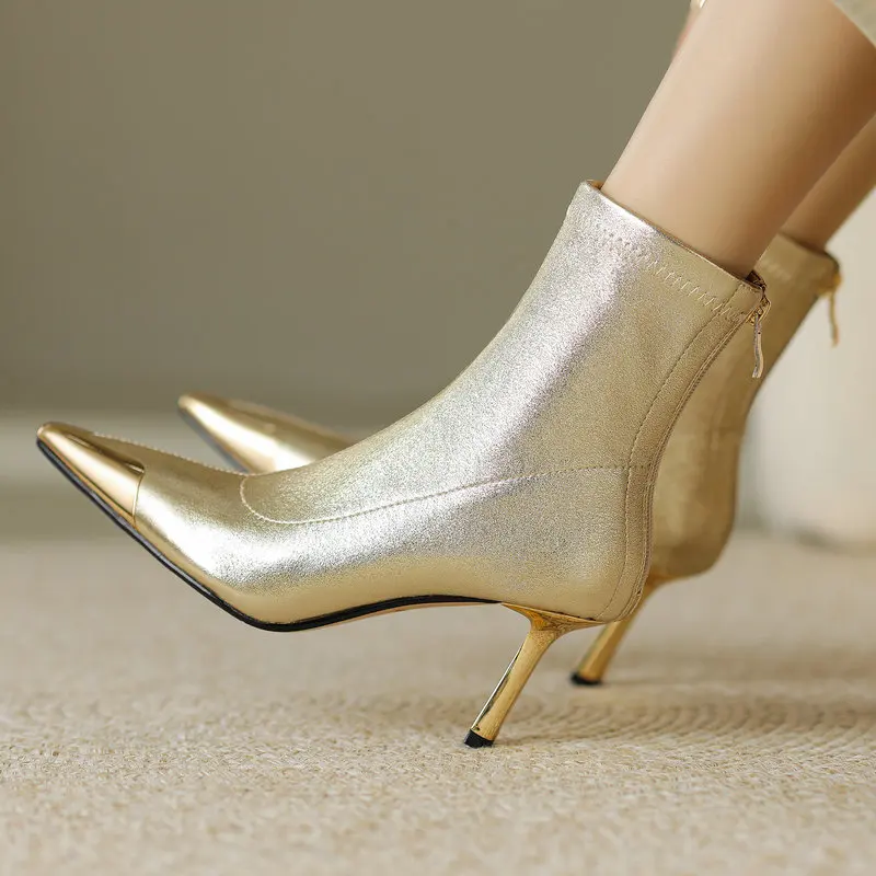 Women Short Boots Thin High Heels Metal Pointed Toe Elegant Shoes Woman Autumn Winter Party Office Lady New
Women Short Boots Thin High Heels Metal Pointed Toe Elegant Shoes Woman Autumn Winter Party Office Lady New